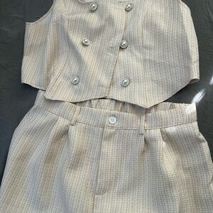 SHEIN Beige Plaid Two-Piece Set